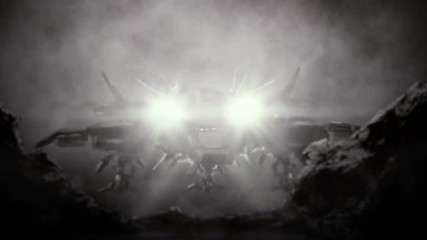 Landing spacecraft on an alien planet. Animation in science fiction genre. Fantastic military spaceship. Future war technics. Gloomy sci-fi concept art. Shuttle in clouds. Black and white background.