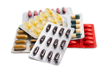 medical capsules in pack isolated