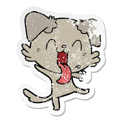 distressed sticker of a cartoon panting dog