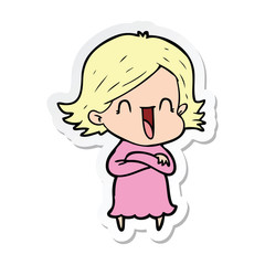 sticker of a cartoon happy woman