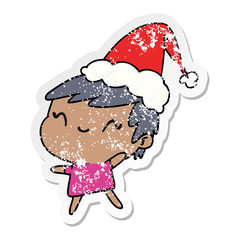 christmas distressed sticker cartoon of kawaii girl
