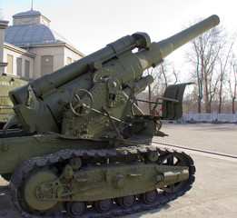 Russia, Krasnoyarsk, February 2019: The Victory Park. Samples of military equipment of the great...