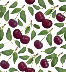 seamless background from cherries and green leaves