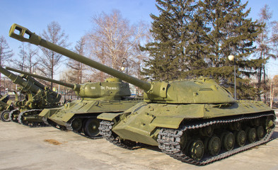 Russia, Krasnoyarsk, February 2019: The Victory Park. Samples of military equipment of the great Patriotic war.