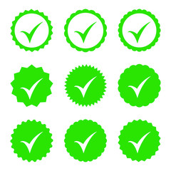 Approved icon. Profile Verification. Accept badge. Quality icon. Check mark. Sticker with tick.