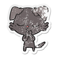 distressed sticker of a cute cartoon dog