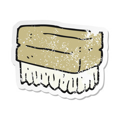 retro distressed sticker of a cartoon scrubbing brush