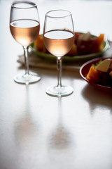 Melon, mozzarella and prosciutto  and fruits salad.