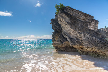 Rock formations on  Horseshoe Bay beach, on the island of Bermuda