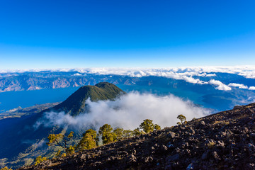 View to Volcano Toliman at Lake Atitlan in Highlands of Guatemala - Aerial View