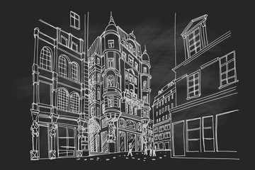 vector sketch of architecture in Graben street in Vienna, Austria.