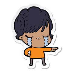 sticker of a cartoon woman crying