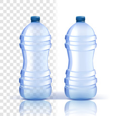 Plastic Bottle Vector. Lid Blank. Bluer Classic Water Bottle With Cap. Container For Drink, Beverage, Liquid, Soda, Juice. Branding Design. Realistic Isolated Transparent Illustration