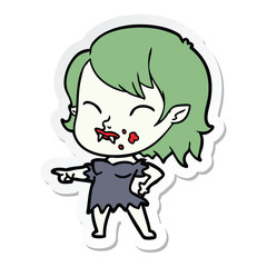 sticker of a cartoon vampire girl with blood on cheek