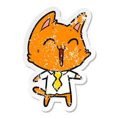 distressed sticker of a happy cartoon cat
