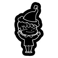 cartoon icon of a happy boy wearing santa hat