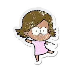 distressed sticker of a happy cartoon girl