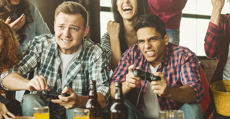 Have fun playing video games concept