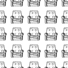armchair seamless pattern isolated on white background