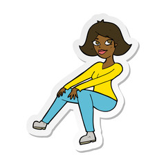 sticker of a cartoon happy woman sitting