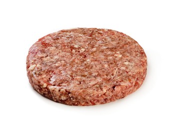 Raw meat cutlet on white background