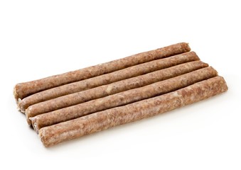 Raw meat sausages on white background