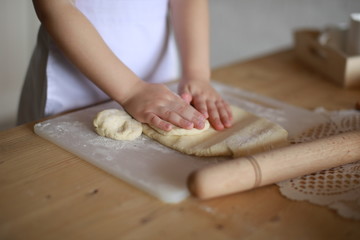 Obraz na płótnie Canvas hands making dough cakes, pizza in the kitchen