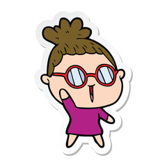 sticker of a cartoon woman wearing spectacles