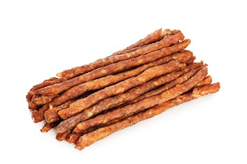 Fish sticks, beer snack on white background