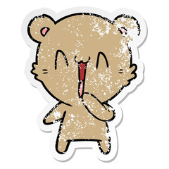 distressed sticker of a happy bear cartoon