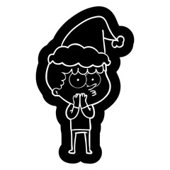 cartoon icon of a curious boy wearing santa hat