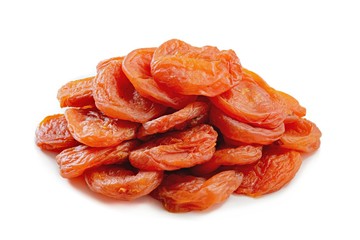 Dried apricots on a white background