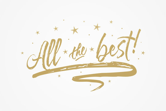 All the Best card, banner. Beautiful greeting poster with calligraphy gold text word ribbon star. Hand drawn design elements. Handwritten modern brush lettering on isolated background vector