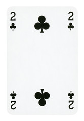 Two of Clubs playing card - isolated on white (clipping path included)