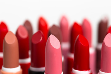 Set of lipstick tubes on  white background