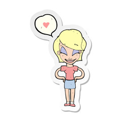 sticker of a cartoon woman in love