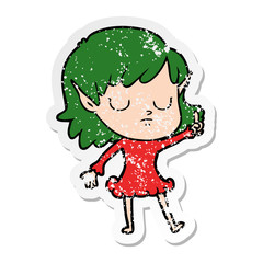 distressed sticker of a cartoon elf girl