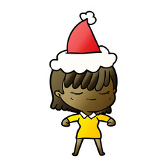 gradient cartoon of a woman wearing santa hat