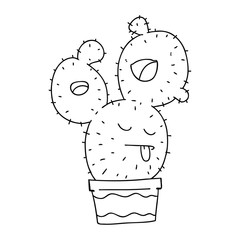 quirky line drawing cartoon cactus