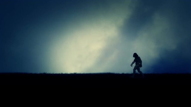  A Caveman Walking in Empty Field