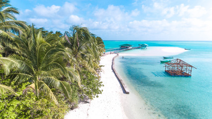 Berth on a deserted island in the middle of the blue sea