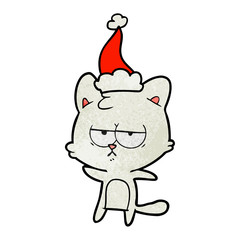 bored textured cartoon of a cat wearing santa hat