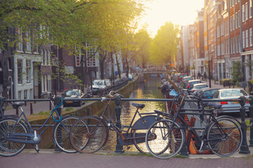 Naklejka premium bike is parked near the house in Amsterdam.