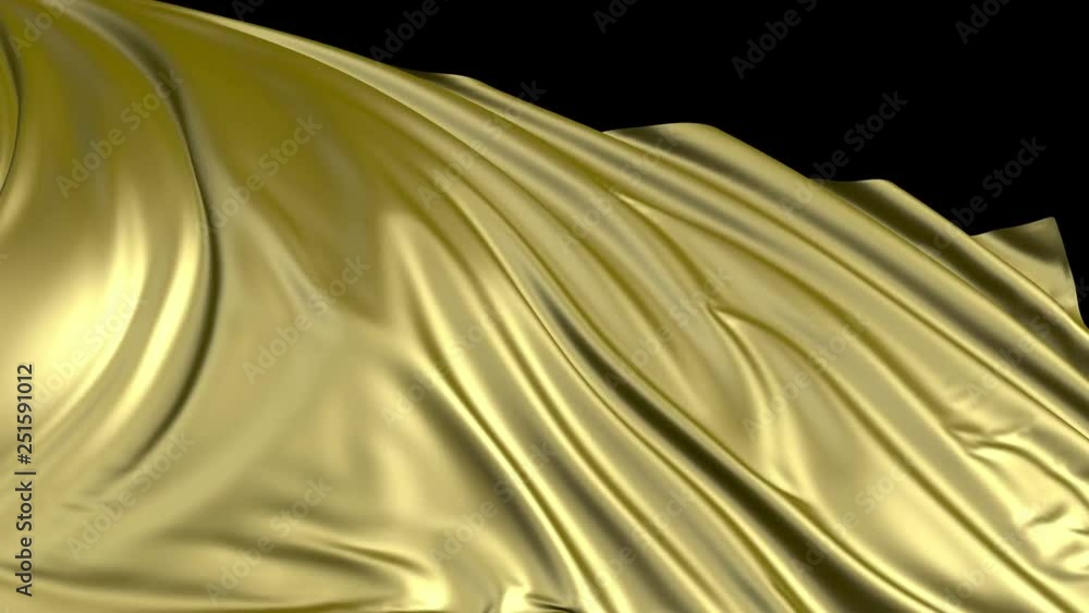 Poster golden fabric in slow motion. the fabric develops smoothly in the wind. wind waves spread through th