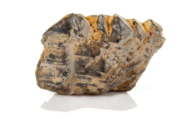 Macro mineral stone smoky quartz, rauchtopaz on a white background