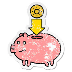 distressed sticker of a cute cartoon piggy bank