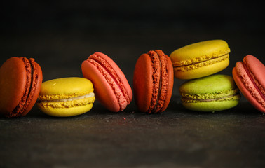 macaron or macaroons cookie, tasty dessert. food background