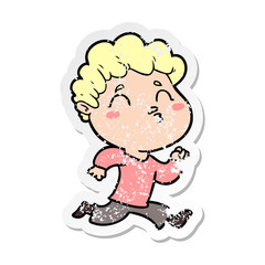 distressed sticker of a cartoon man pouting