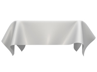 White silk elegance tablecloth. Trade show exhibition