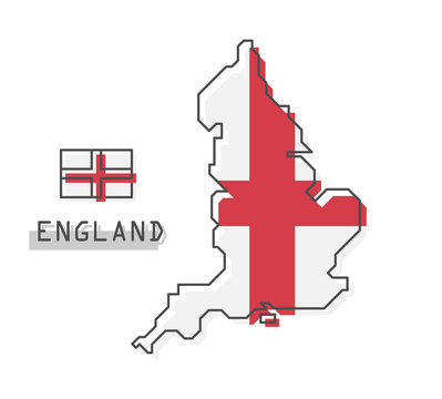 England Map And Flag . Modern Simple Line Cartoon Design . Vector